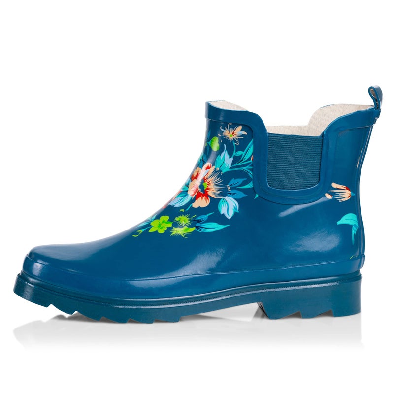 NORTY - Womens Ankle Rain Boots - Ladies Waterproof Winter Spring Garden Boot runs Â½ size large Floral Teal Blue Size 7 - Image 1